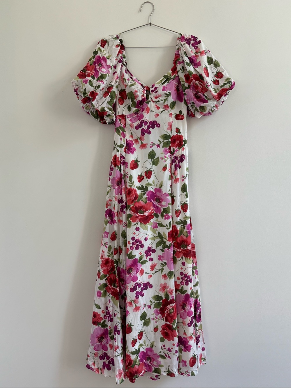 Abercrombie & Fitch White Floral Puff Sleeve Midi Dress